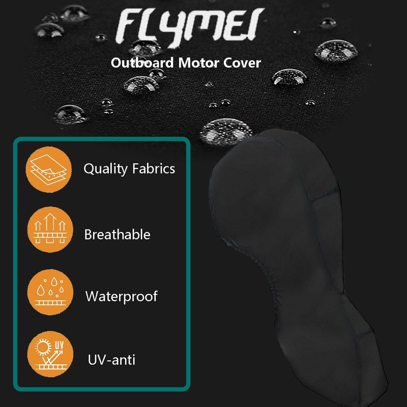 FLYMEI غطاء محرك خارجي FLYMEI يناسب محرك 60-90 حصان، غطاء كامل لمحرك القارب مقاوم للماء من قماش أكسفورد 600D ثقيل مع طلاء PU، أغطية غطاء محرك خارجي مقاومة للرياح مع سحاب، عالمي، أسود - Image 3